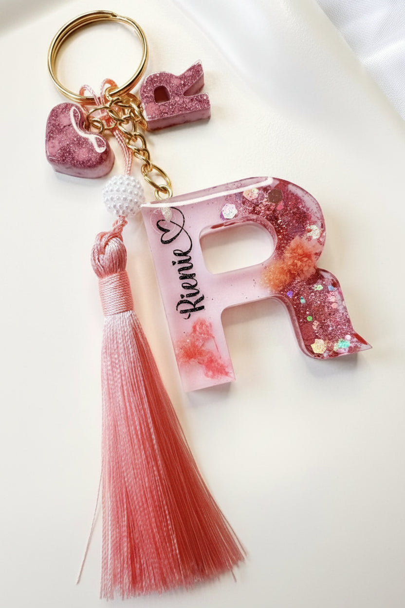 Personalised Real Flower Initial Letter Keychain