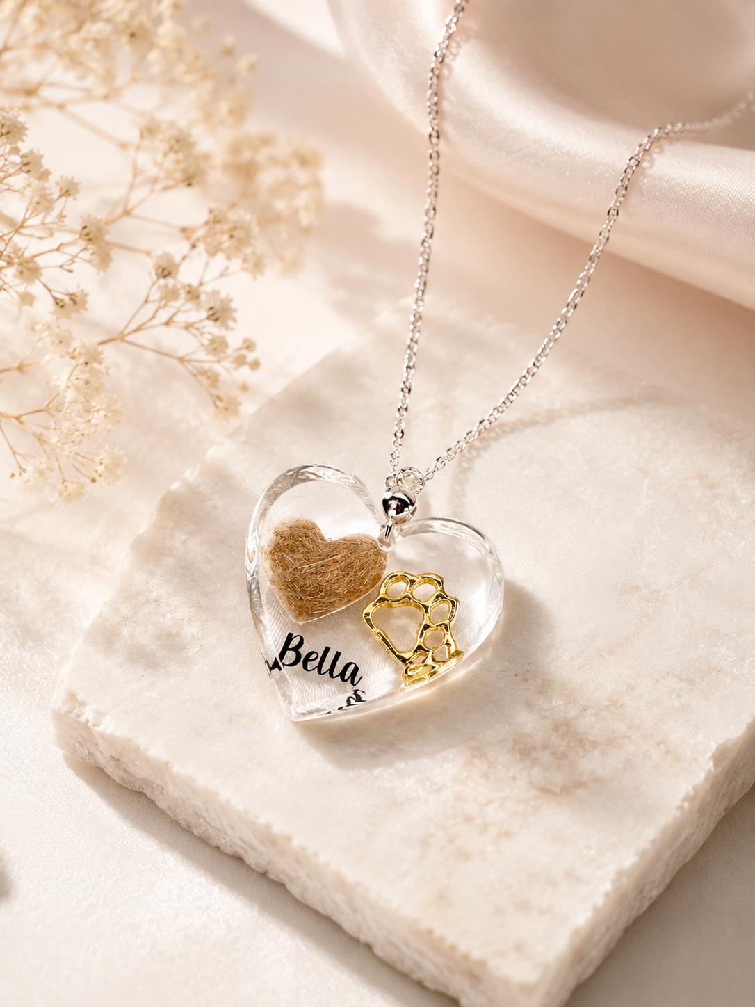 Clear Heart Shaped Pet Fur or Ashes Keepsake Necklace