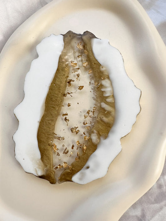 White & Gold Leaf Resin Geode Coaster | Handcrafted Luxury Keepsake