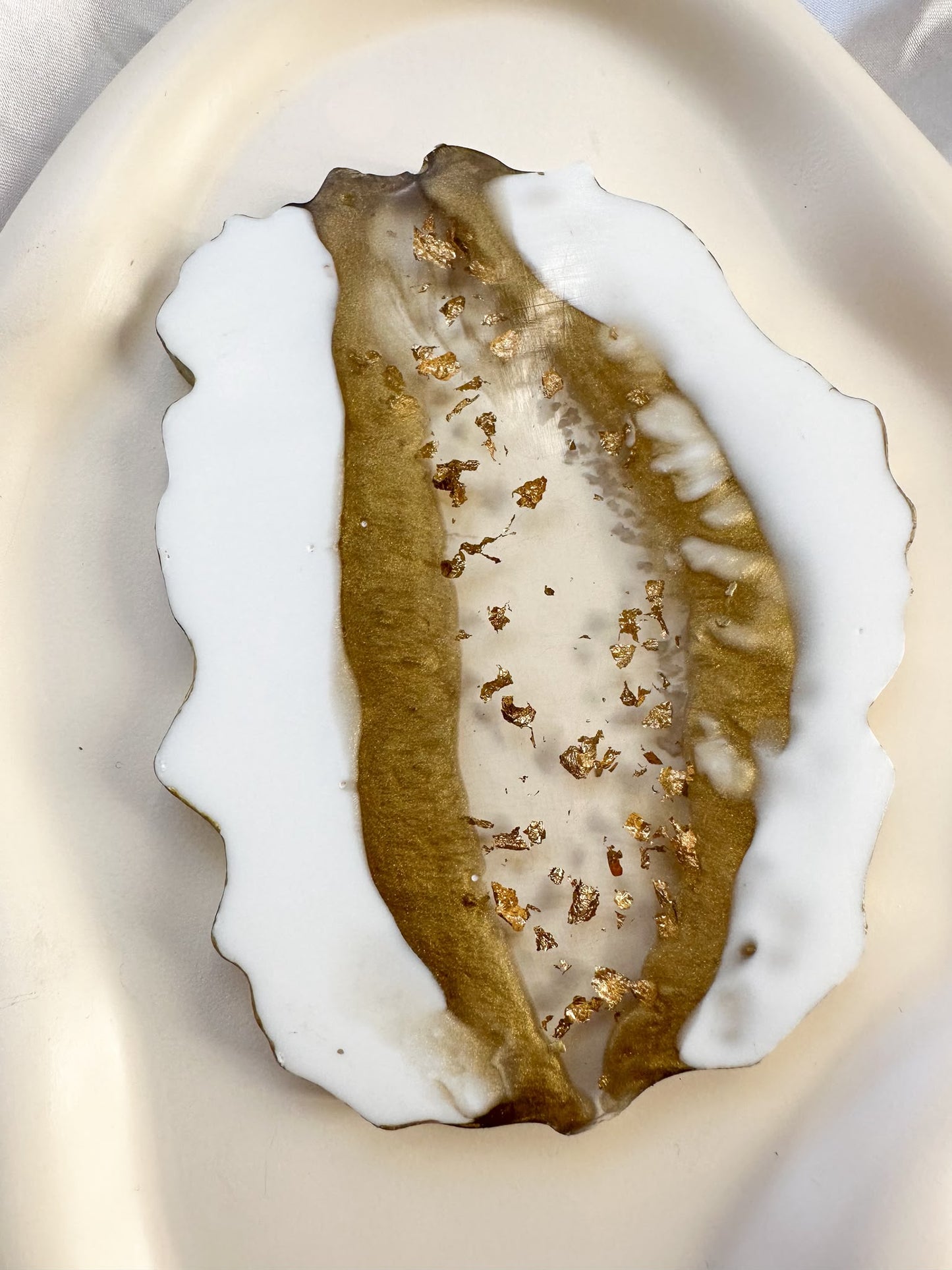 White & Gold Leaf Resin Geode Coaster | Handcrafted Luxury Keepsake