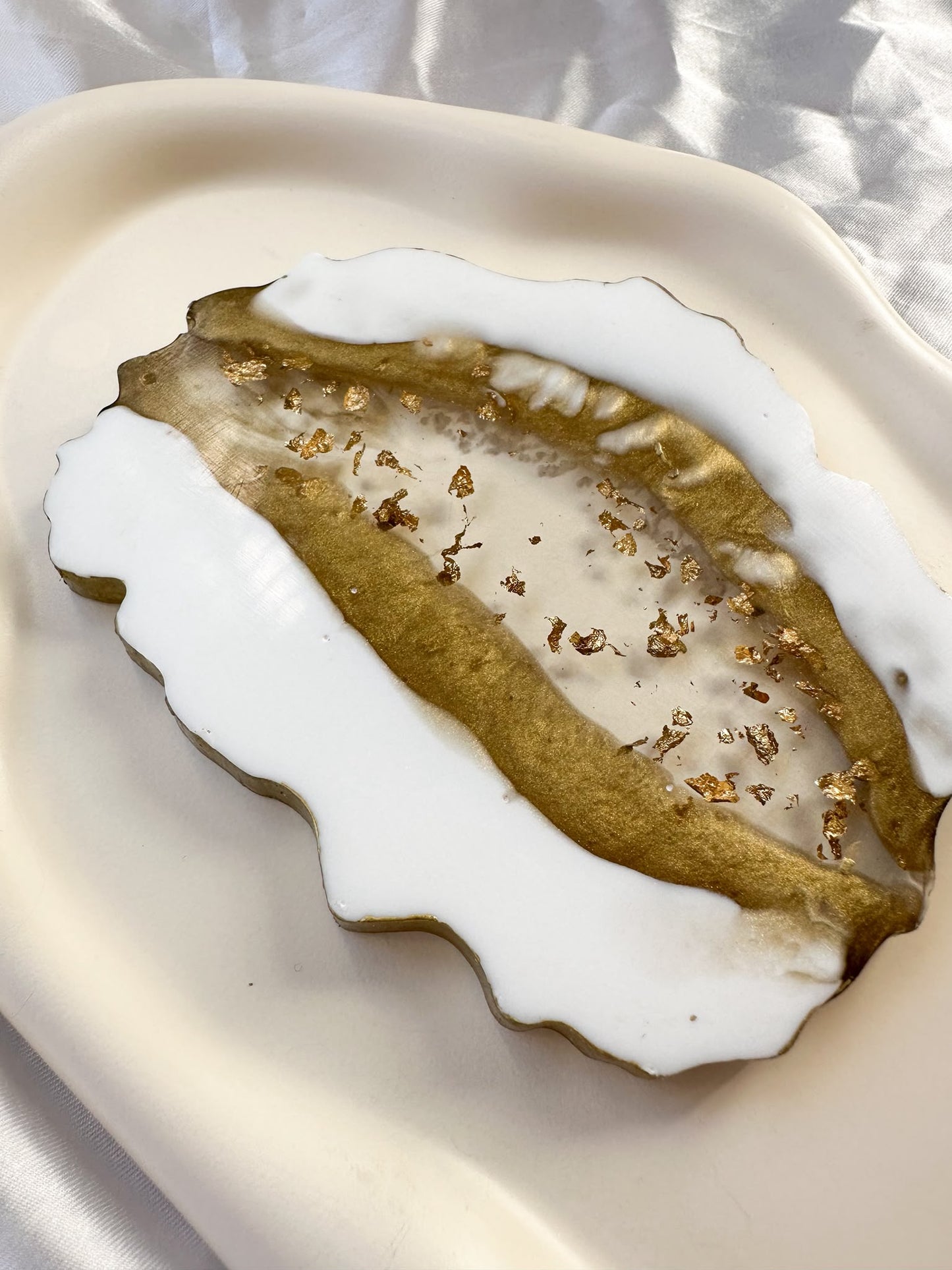 White & Gold Leaf Resin Geode Coaster | Handcrafted Luxury Keepsake