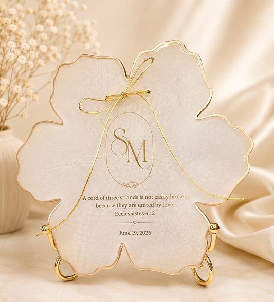 Personalised Petal Resin Wedding Keepsake Plaque | Monogram, Date & Bible Verse | 16cm Gift