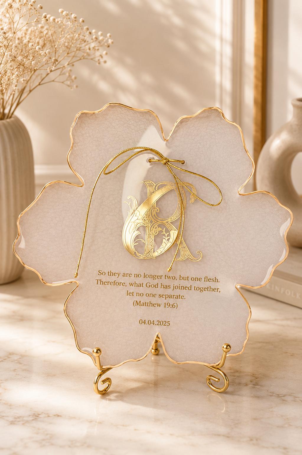 Personalised Petal Resin Wedding Keepsake Plaque | Monogram, Date & Bible Verse | 16cm Gift