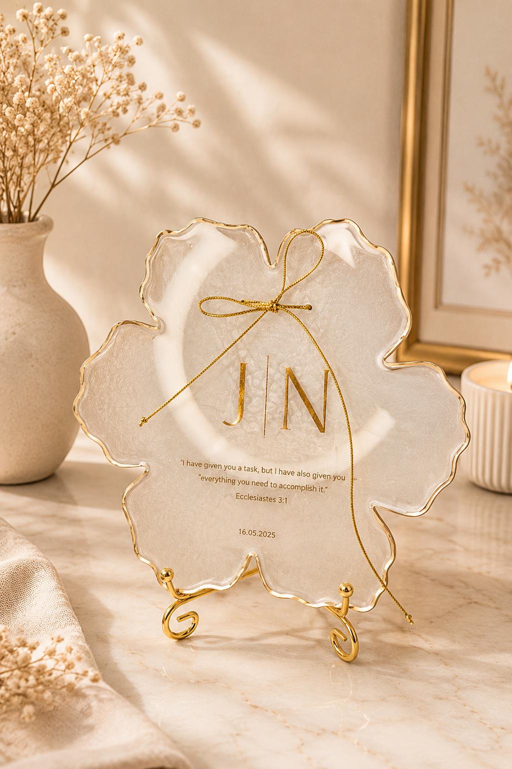 Personalised Petal Resin Wedding Keepsake Plaque | Monogram, Date & Bible Verse | 16cm Gift