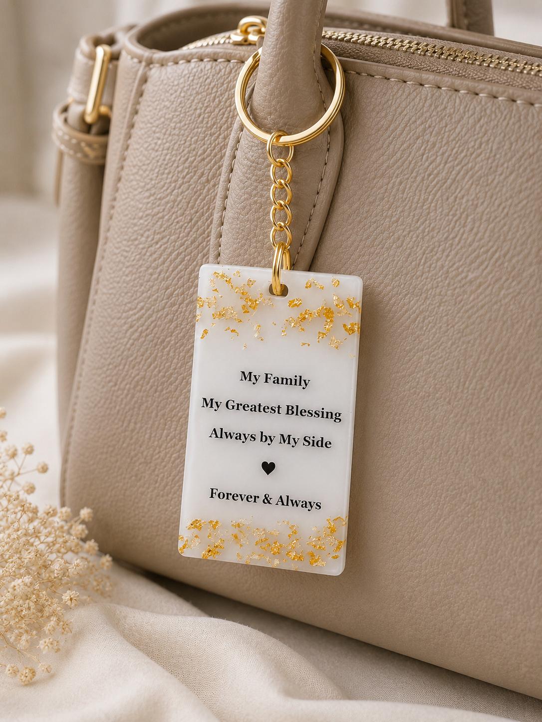 Personalised Family Photo Keychain | Custom Resin Keyring with Gold Foil