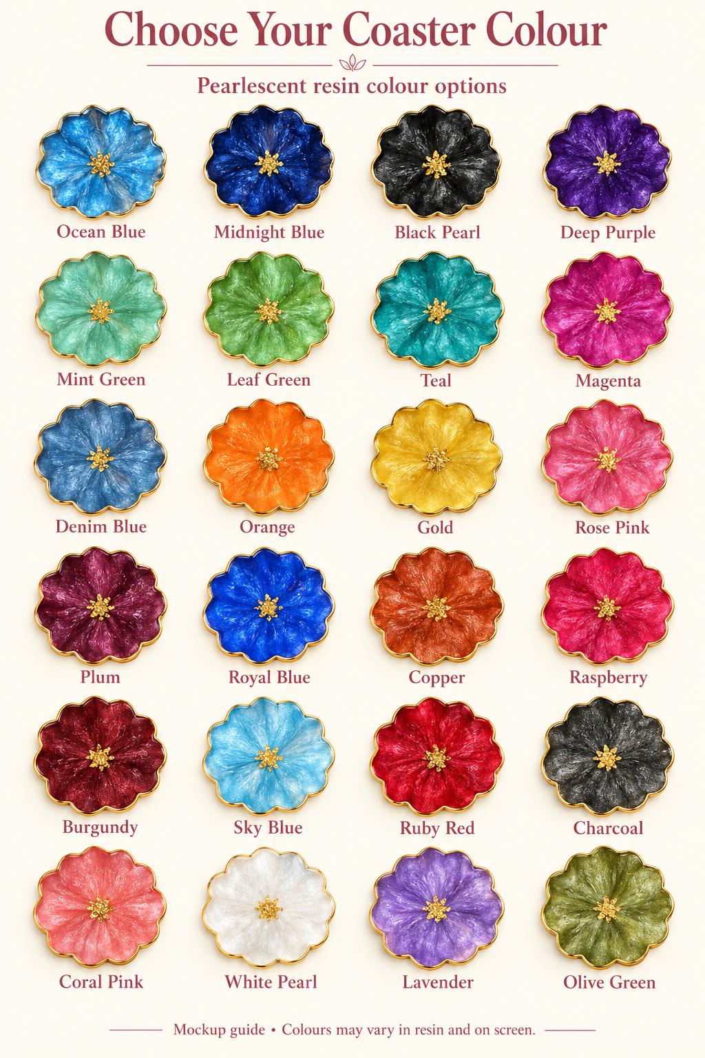 Flower Resin Coasters with Gold Flakes & Gold Rim | Handmade Sets