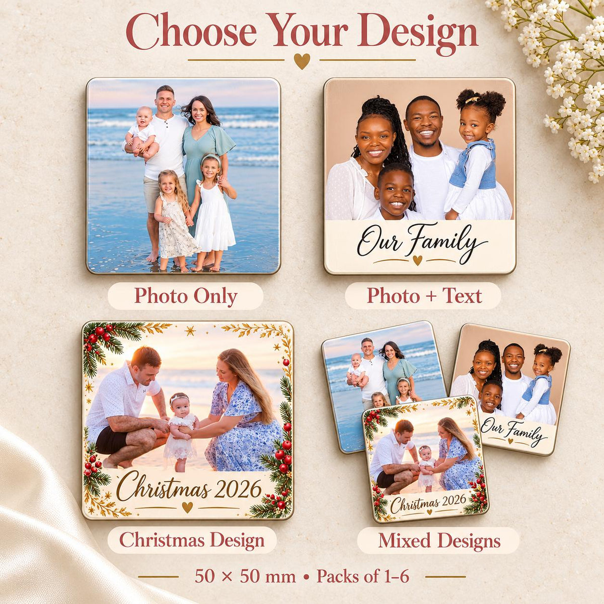 Personalised Family Photo Fridge Magnet – Custom Names & Messages