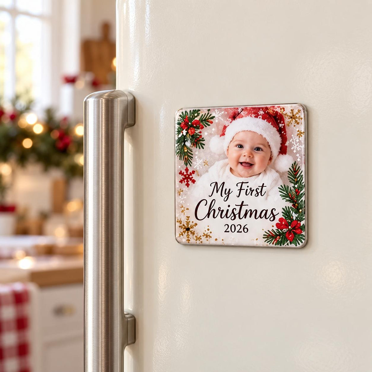 Personalised Baby’s First Christmas Photo Magnet | Christmas Keepsake