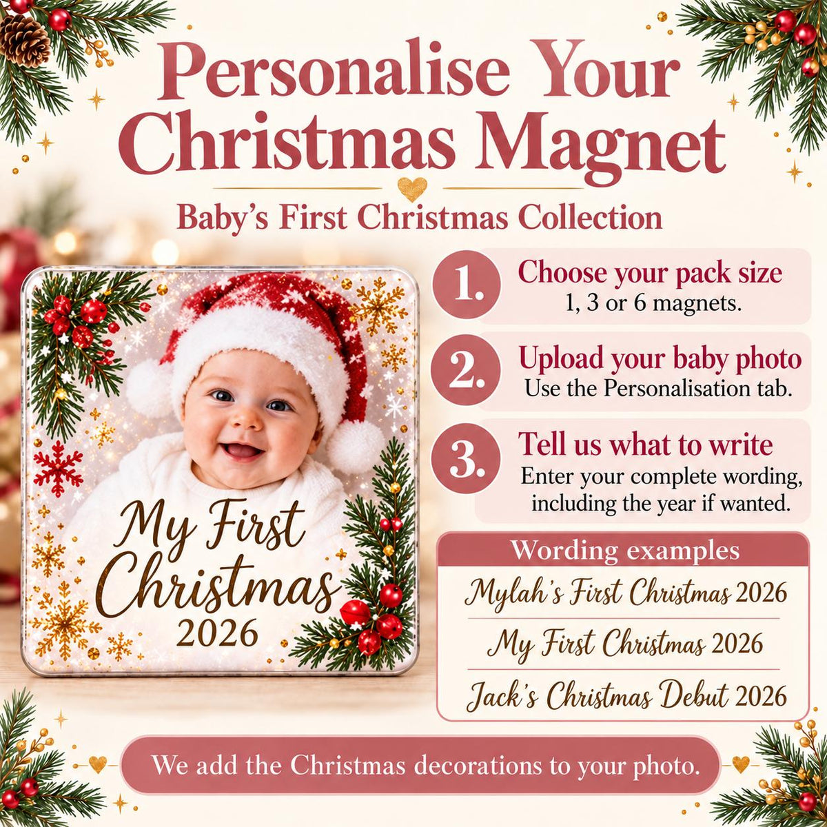 Personalised Baby’s First Christmas Photo Magnet | Christmas Keepsake