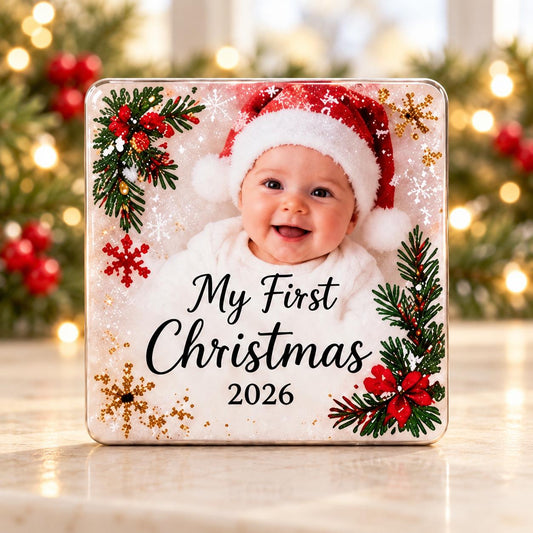 Personalised Baby’s First Christmas Photo Magnet | Christmas Keepsake