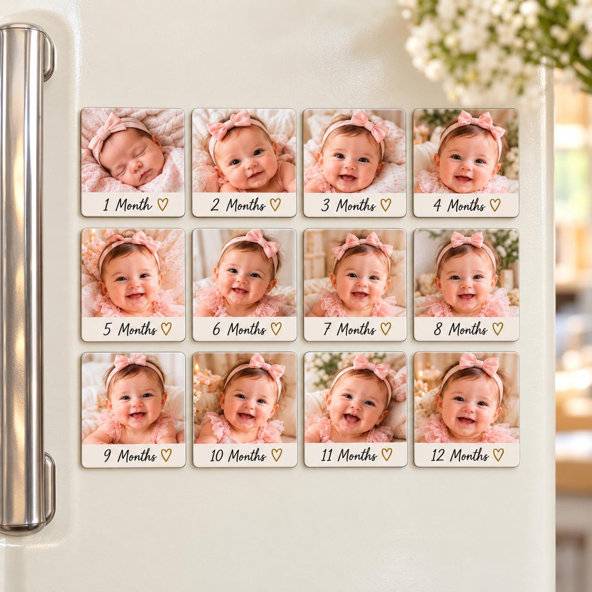 Personalised Baby Milestone Photo Magnets | First Year Set of 12