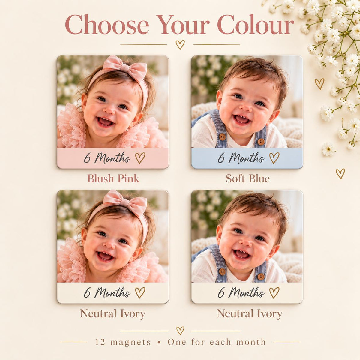Personalised Baby Milestone Photo Magnets | First Year Set of 12
