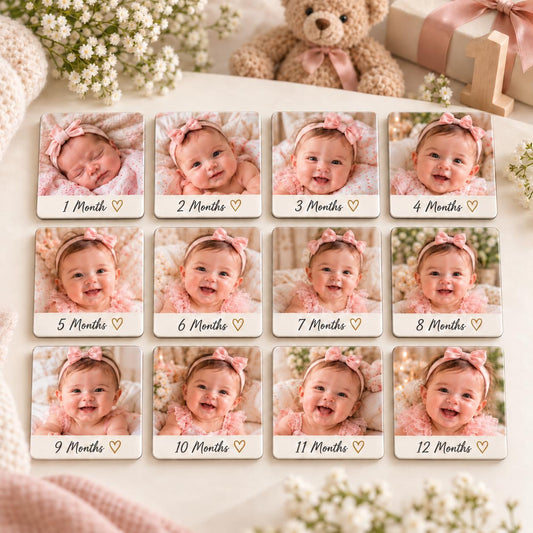 Personalised Baby Milestone Photo Magnets | First Year Set of 12