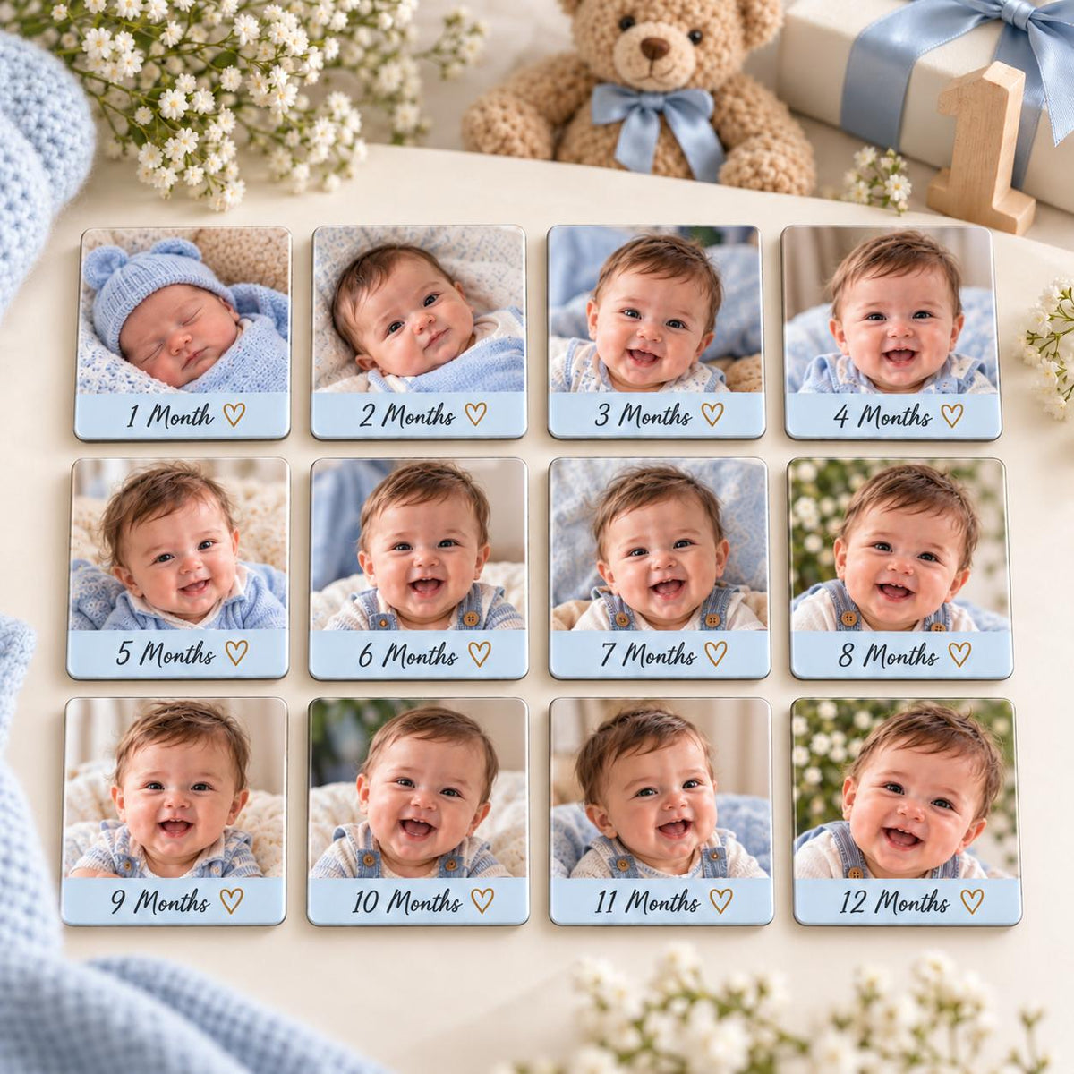 Personalised Baby Milestone Photo Magnets | First Year Set of 12