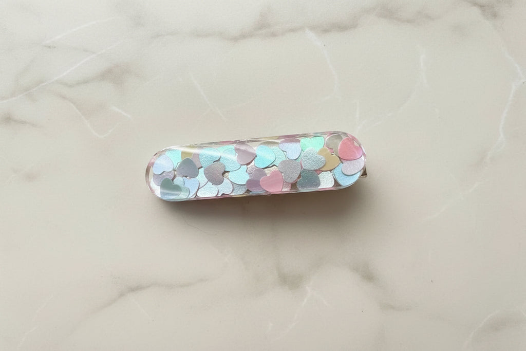 Iridescent Heart Confetti Resin Hair Clip