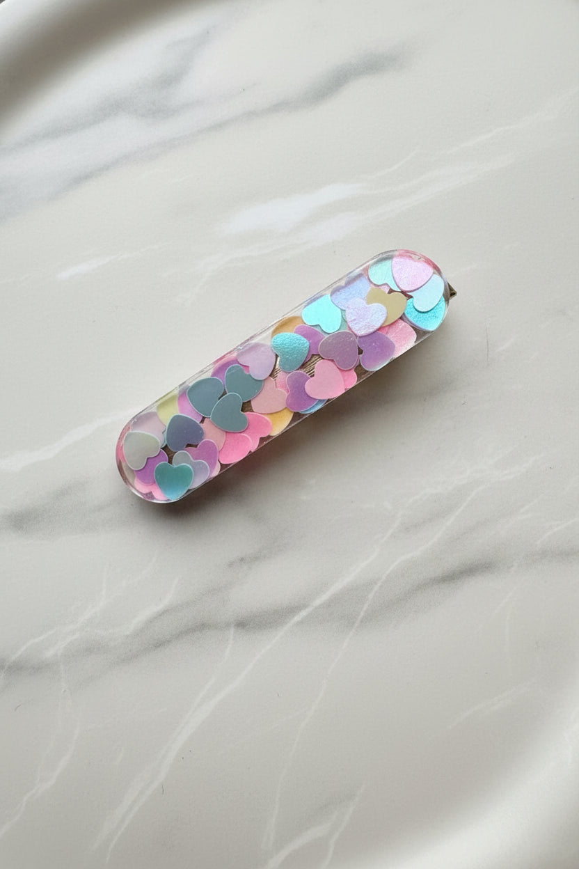 Iridescent Heart Confetti Resin Hair Clip
