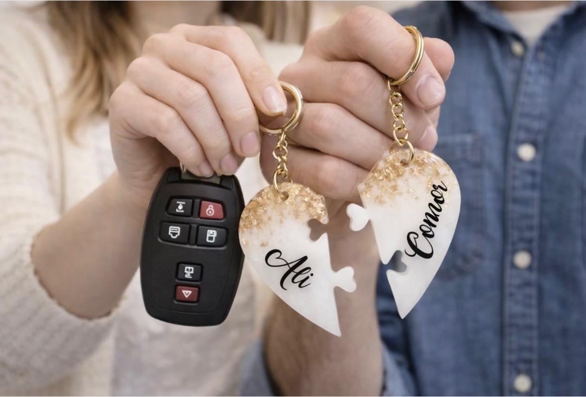 Personalised Matching Heart Keychain Set