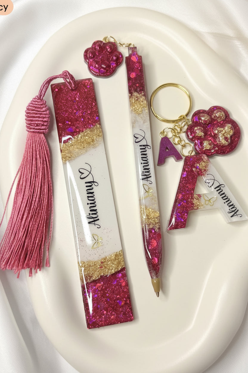 Personalised Resin Gift Set – Bookmark, Pen & Keychain | Mix & Match