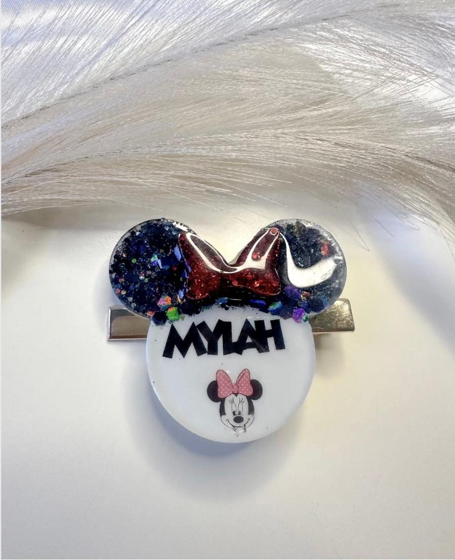 Personalised Minnie Mouse Hair Clip – Custom Name & Glitter Colour