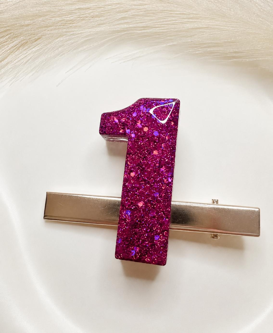 Personalised Glitter Number Hair Clip – Kids Birthday Hair Accessory