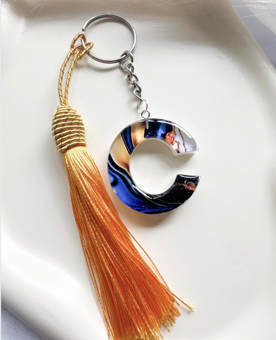 Personalised Galaxy Agate Initial Letter Keychain with Tassel