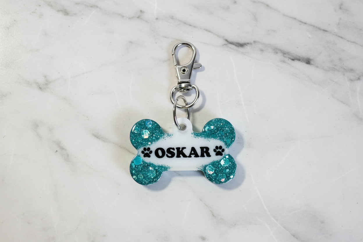 Personalised Glitter Resin Pet ID Tag – Custom Name & Contact Number