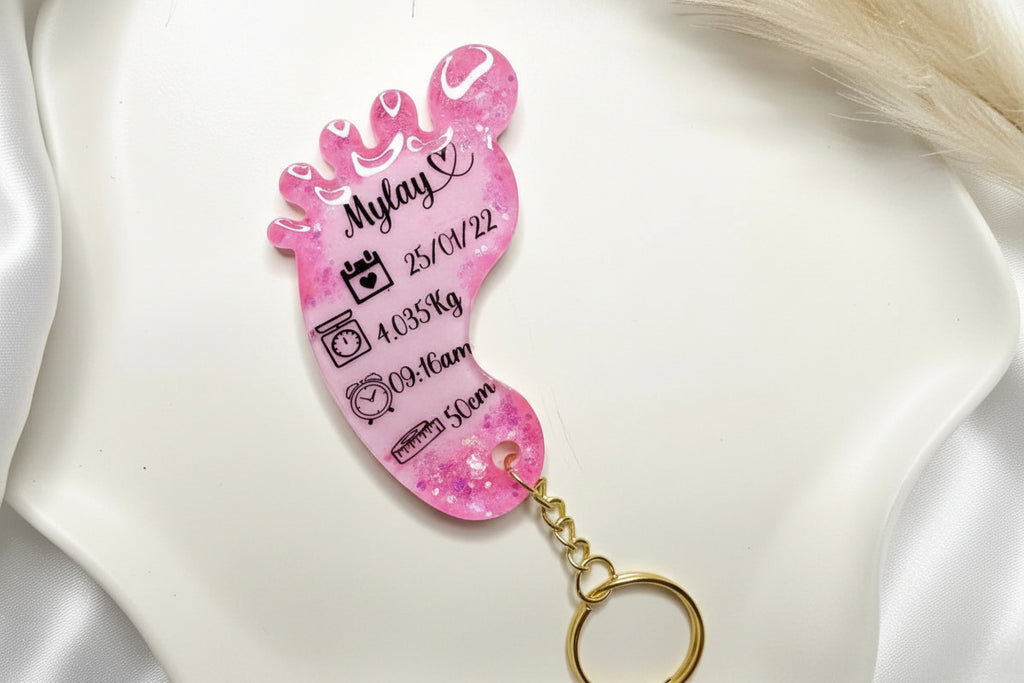 Personalised Baby Footprint Keepsake Birth Stats Keychain