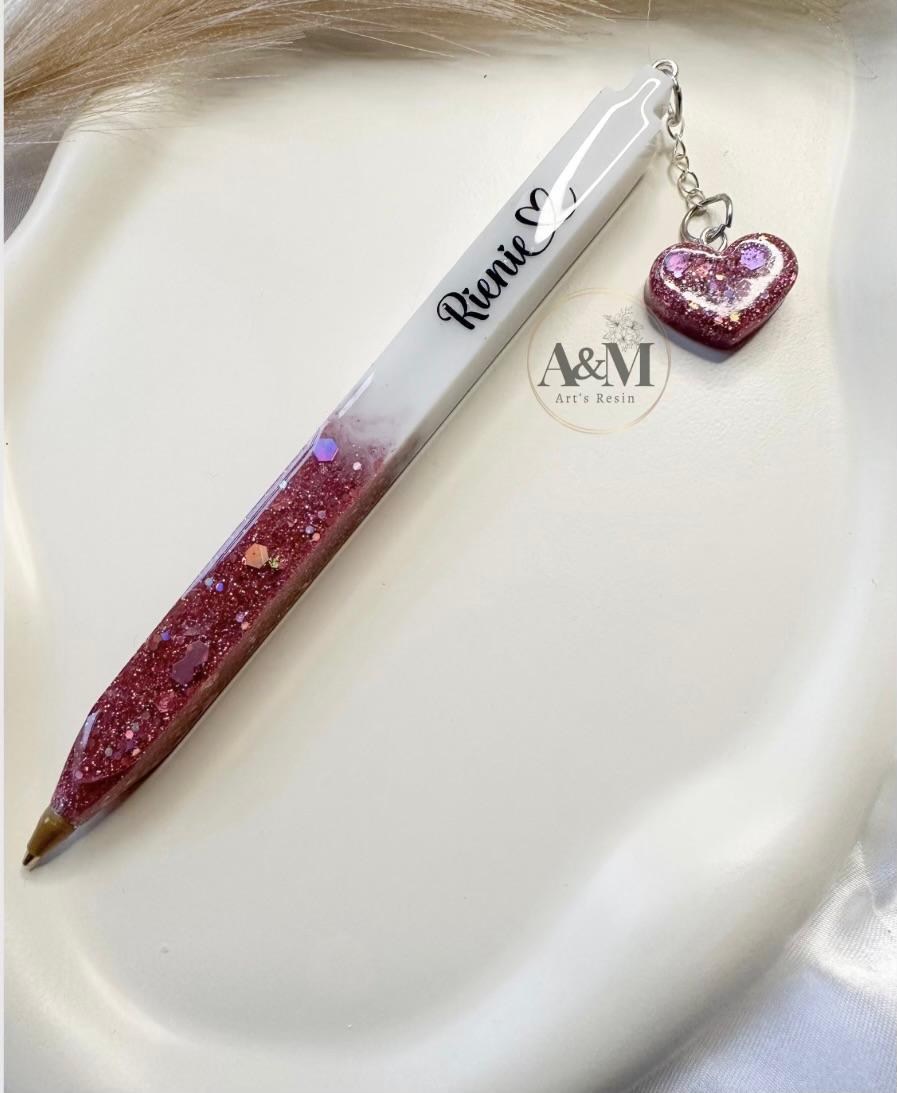 Personalised White Refillable Glitter Resin Pen – Custom Name or Phrase & Glitter Colour | Gift Boxed