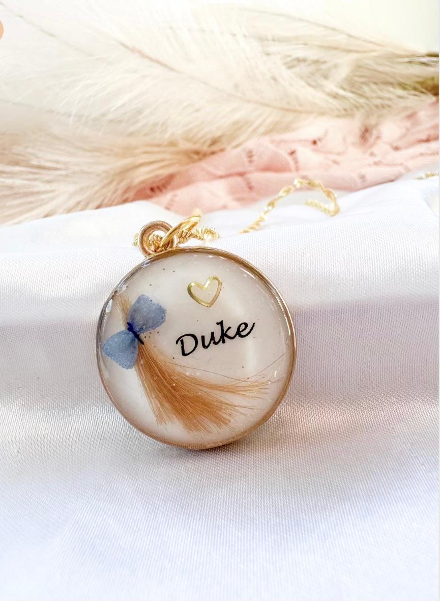 Pet Fur Keepsake Pendant | Blue or Pink Ribbon
