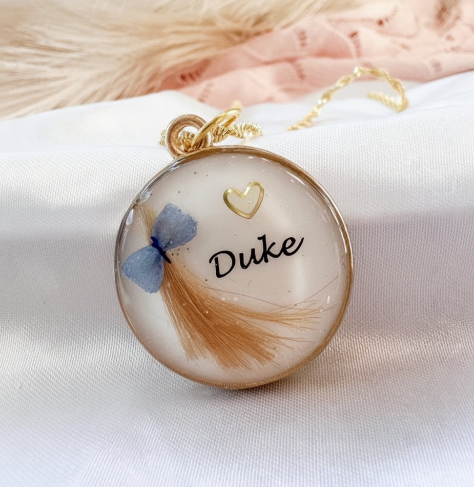 Pet Fur Keepsake Pendant | Blue or Pink Ribbon