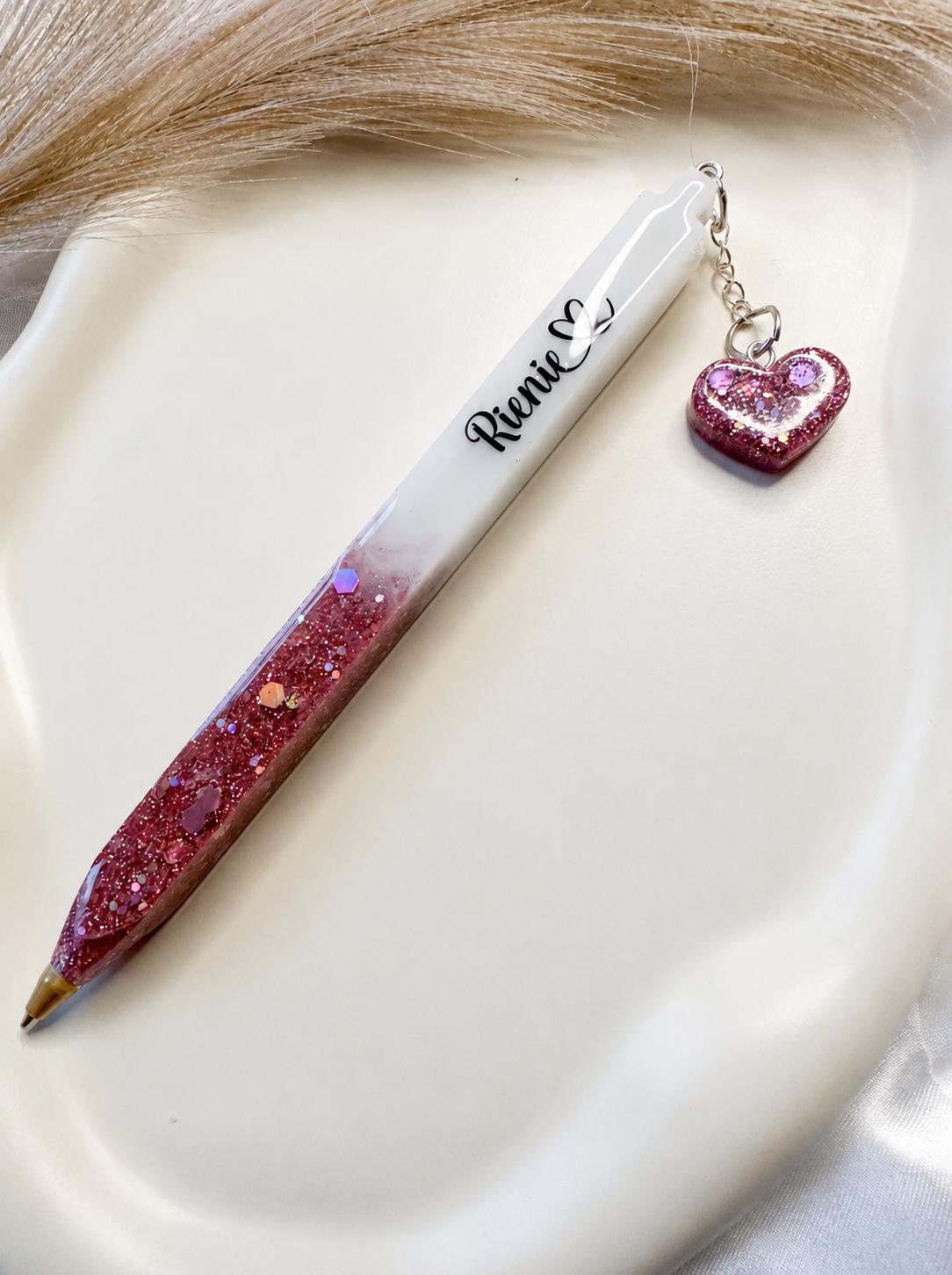 Personalised White Refillable Glitter Resin Pen – Custom Name or Phrase & Glitter Colour | Gift Boxed