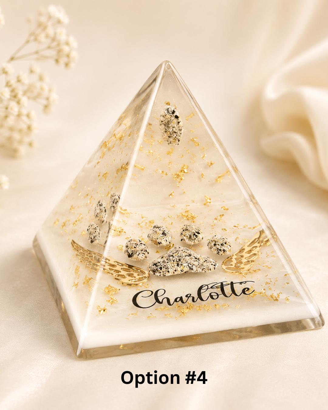 Personalised Dog Memorial Resin Pyramid | Fur, Ashes & Paw Print Keepsake | 5cm Gift
