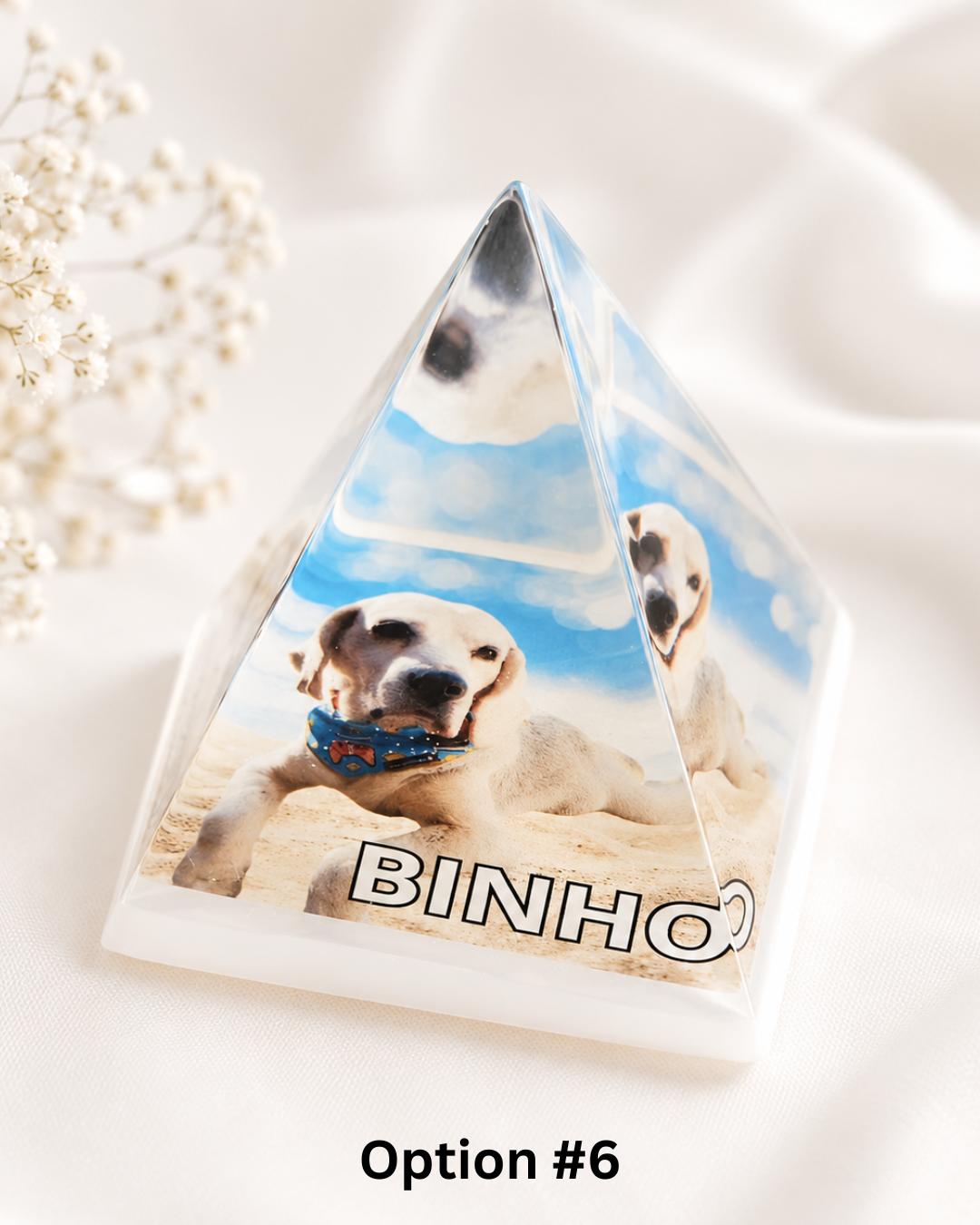 Personalised Dog Memorial Resin Pyramid | Fur, Ashes & Paw Print Keepsake | 5cm Gift