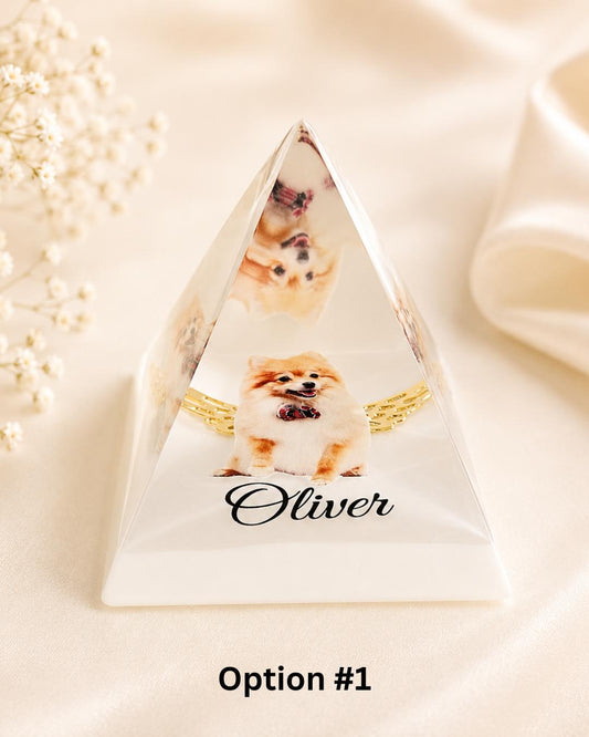 Personalised Dog Memorial Resin Pyramid | Fur, Ashes & Paw Print Keepsake | 5cm Gift