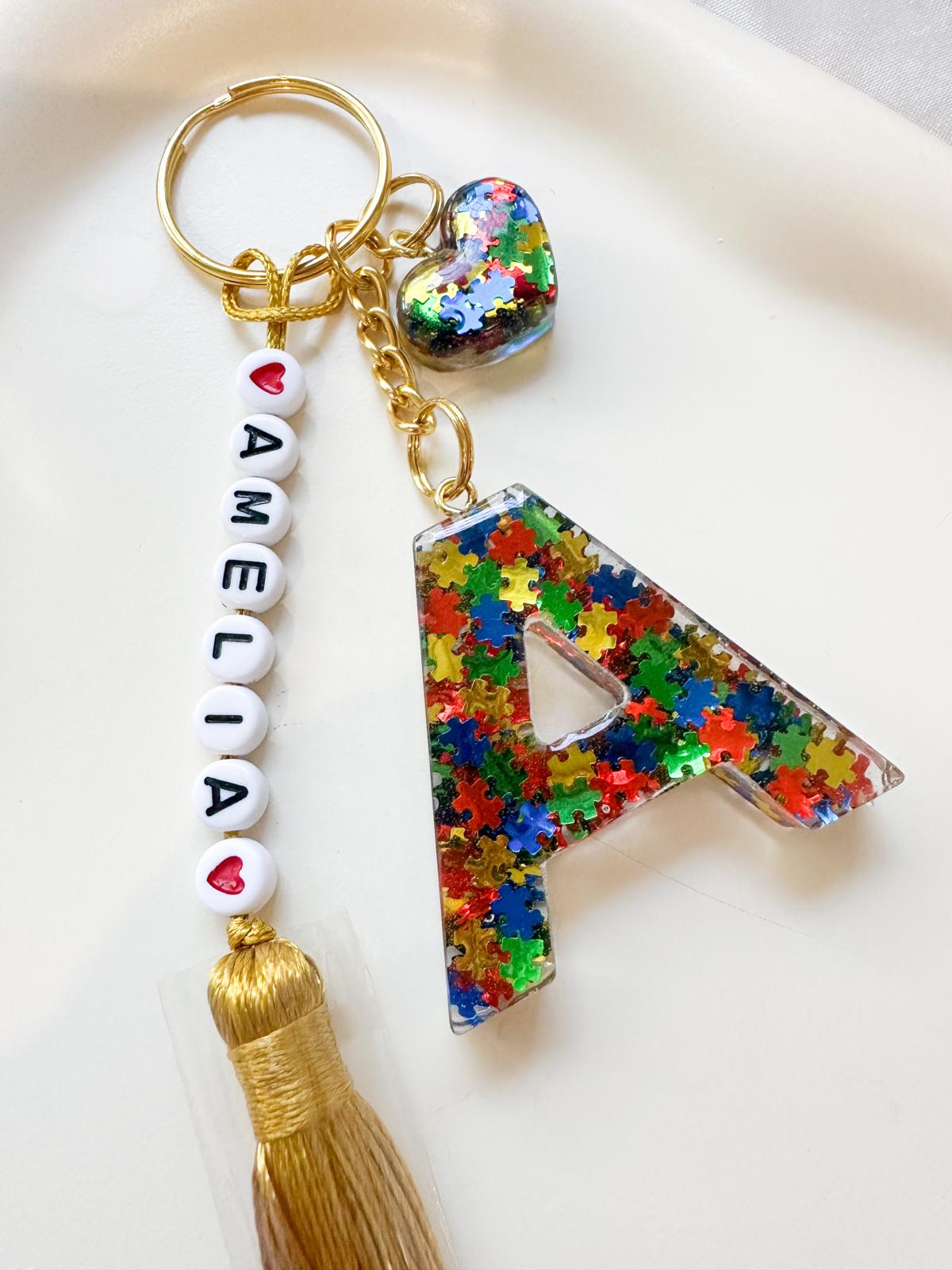 Personalised Autism Awareness Puzzle Initial Letter Keychain