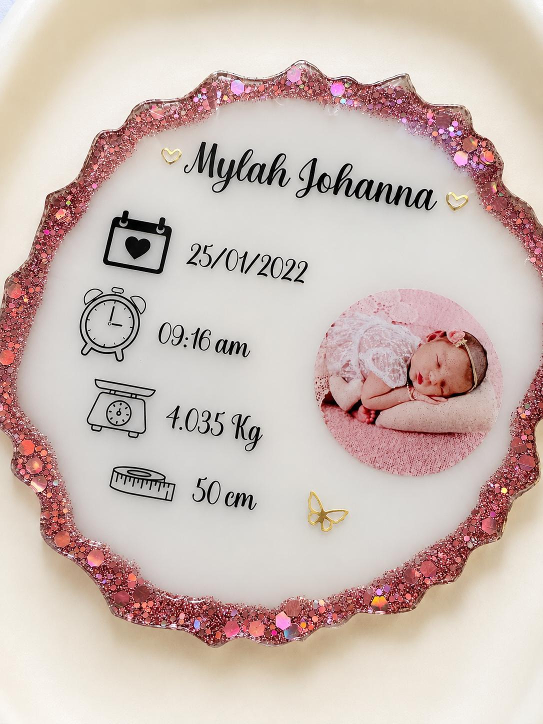 Personalised Baby Birth Stats Keepsake Plaque | Custom Resin with Photo