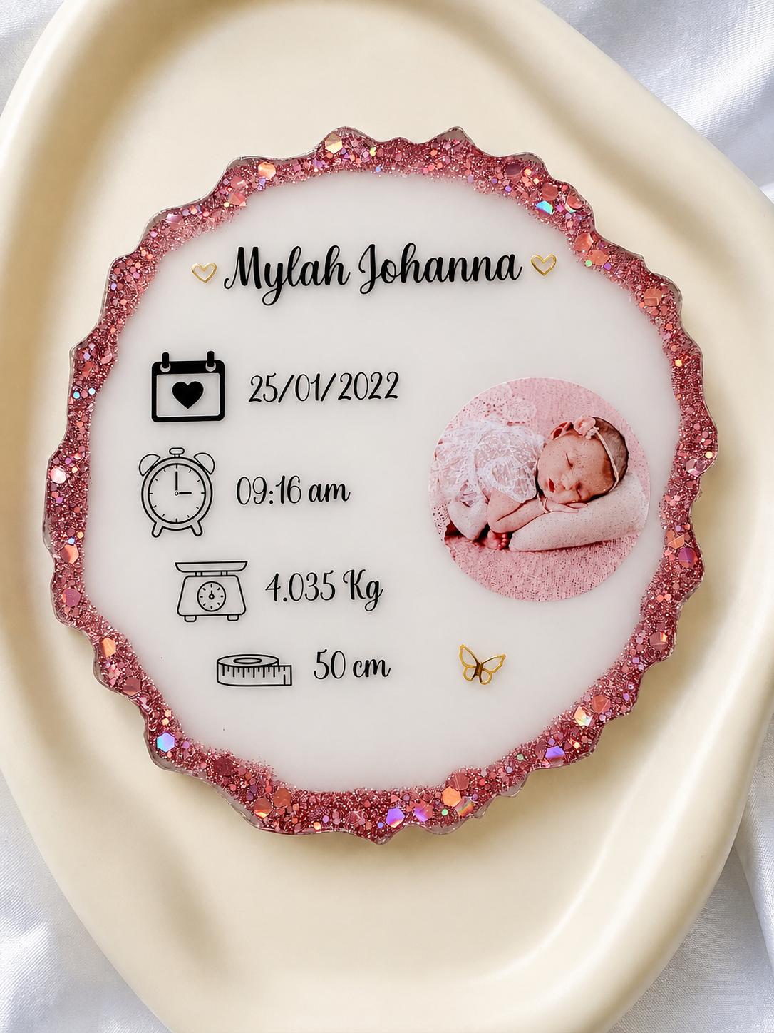 Personalised Baby Birth Stats Keepsake Plaque | Custom Resin with Photo