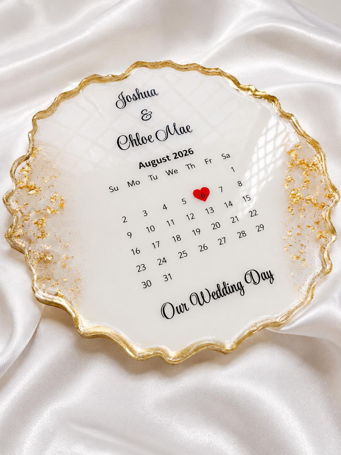 Personalised Wedding Date Calendar Resin Keepsake | Custom Couple Gift