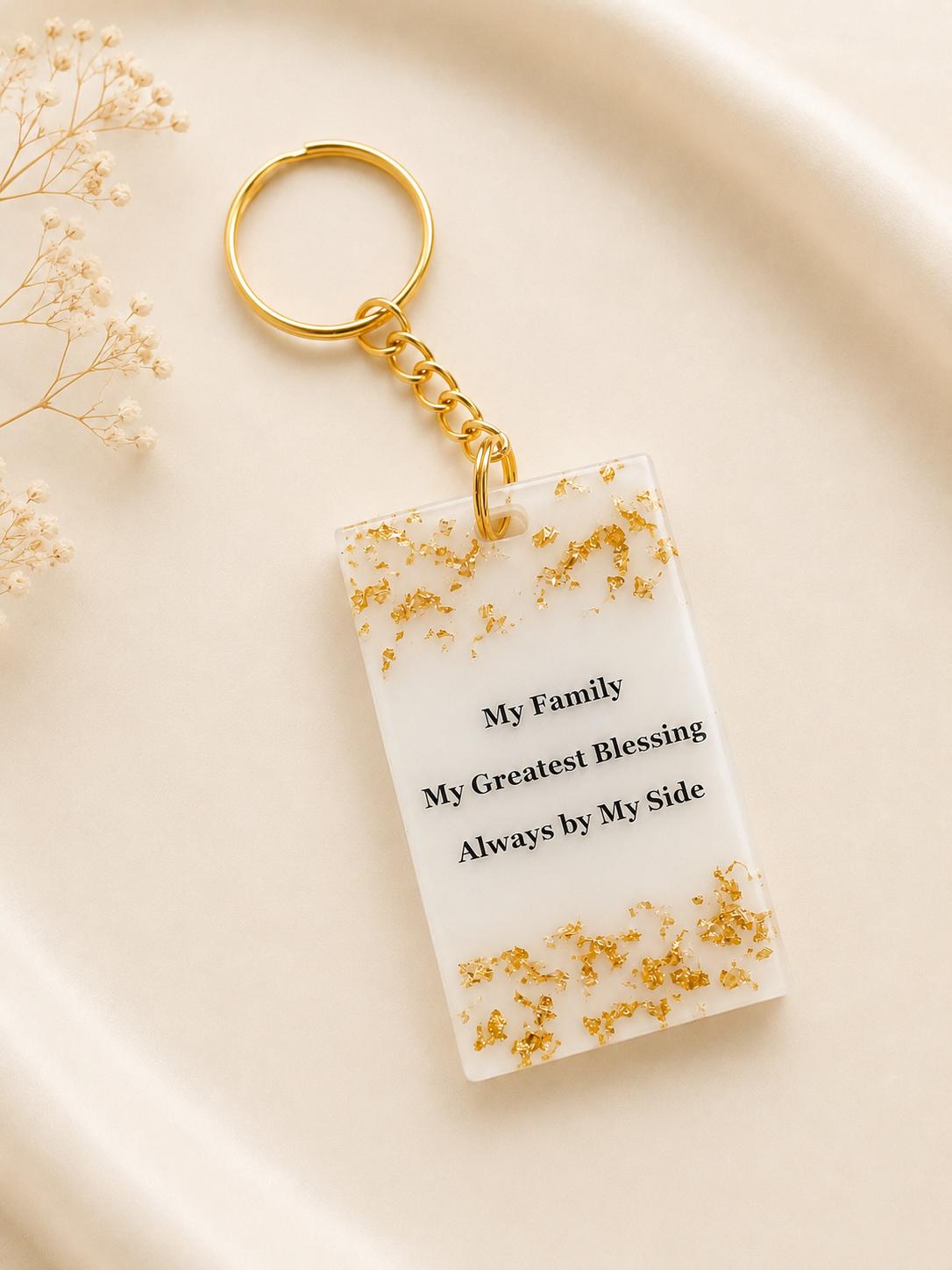 Personalised Family Photo Keychain | Custom Resin Keyring with Gold Foil