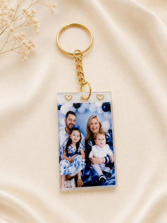 Personalised Family Photo Keychain | Custom Resin Keyring with Gold Foil