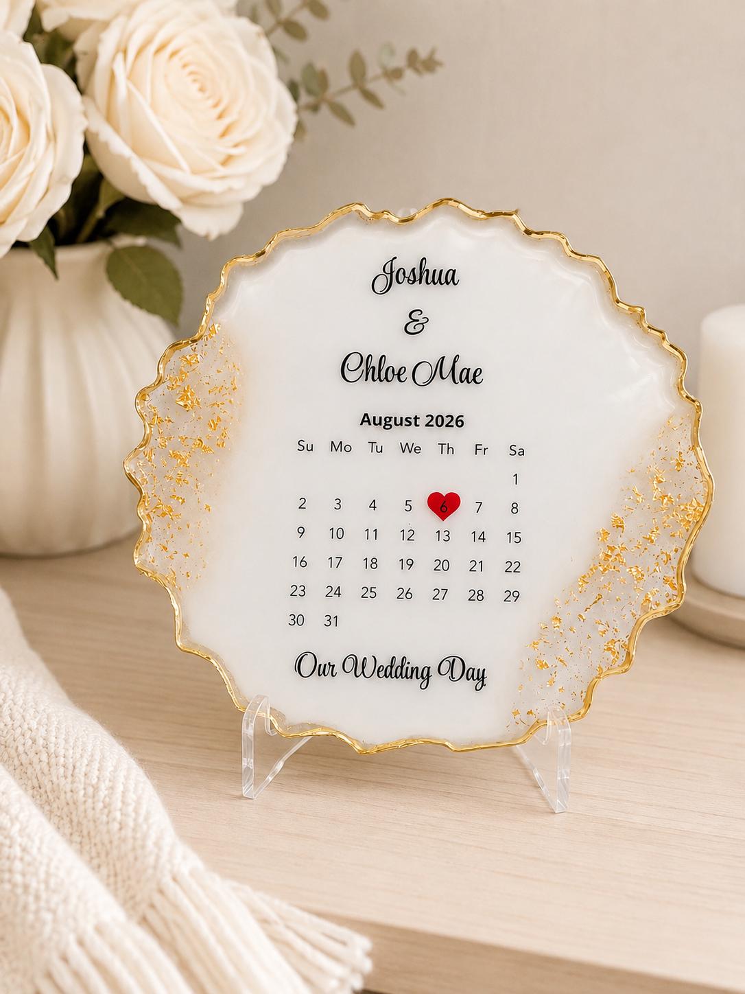 Personalised Wedding Date Calendar Resin Keepsake | Custom Couple Gift
