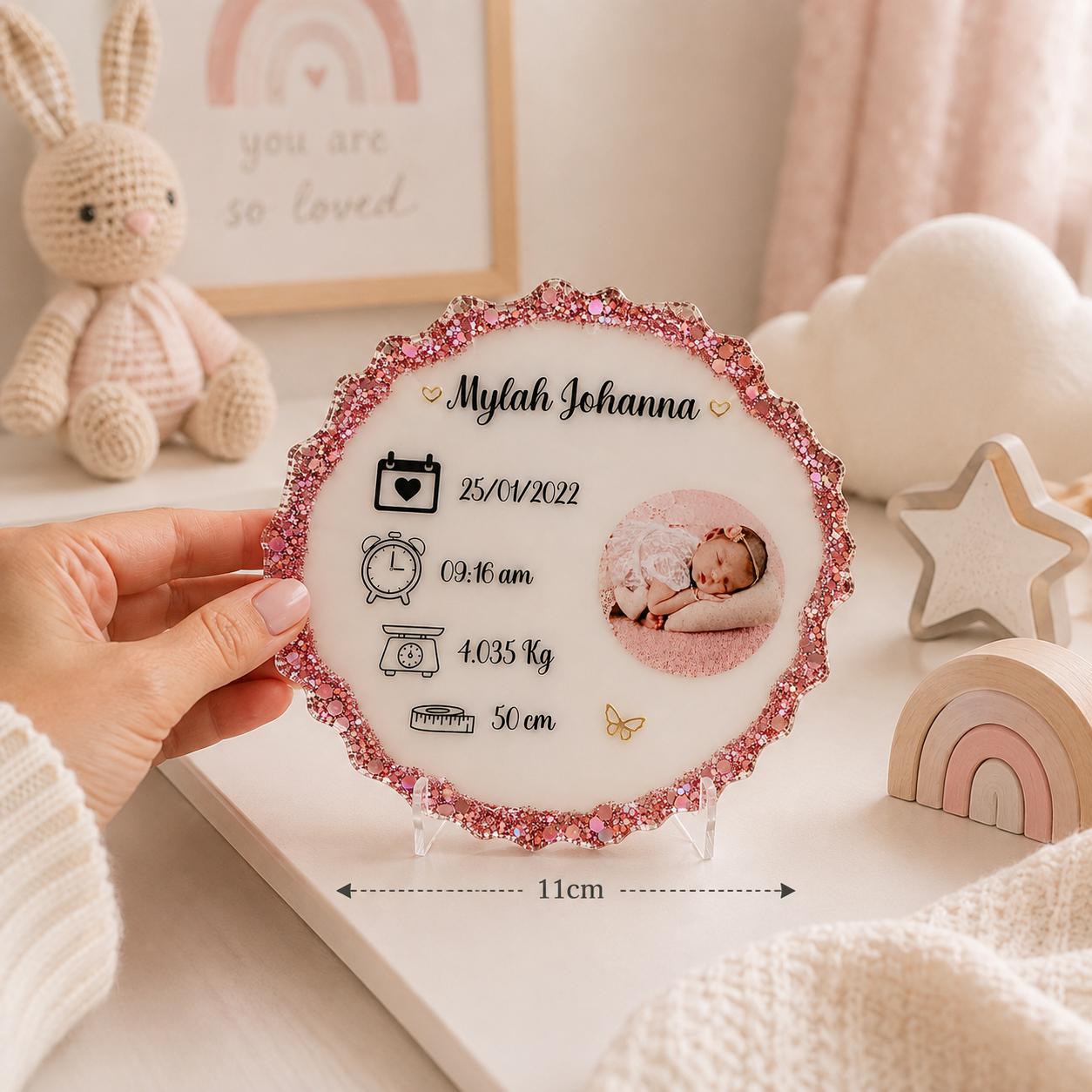 Personalised Baby Birth Stats Keepsake Plaque | Custom Resin with Photo