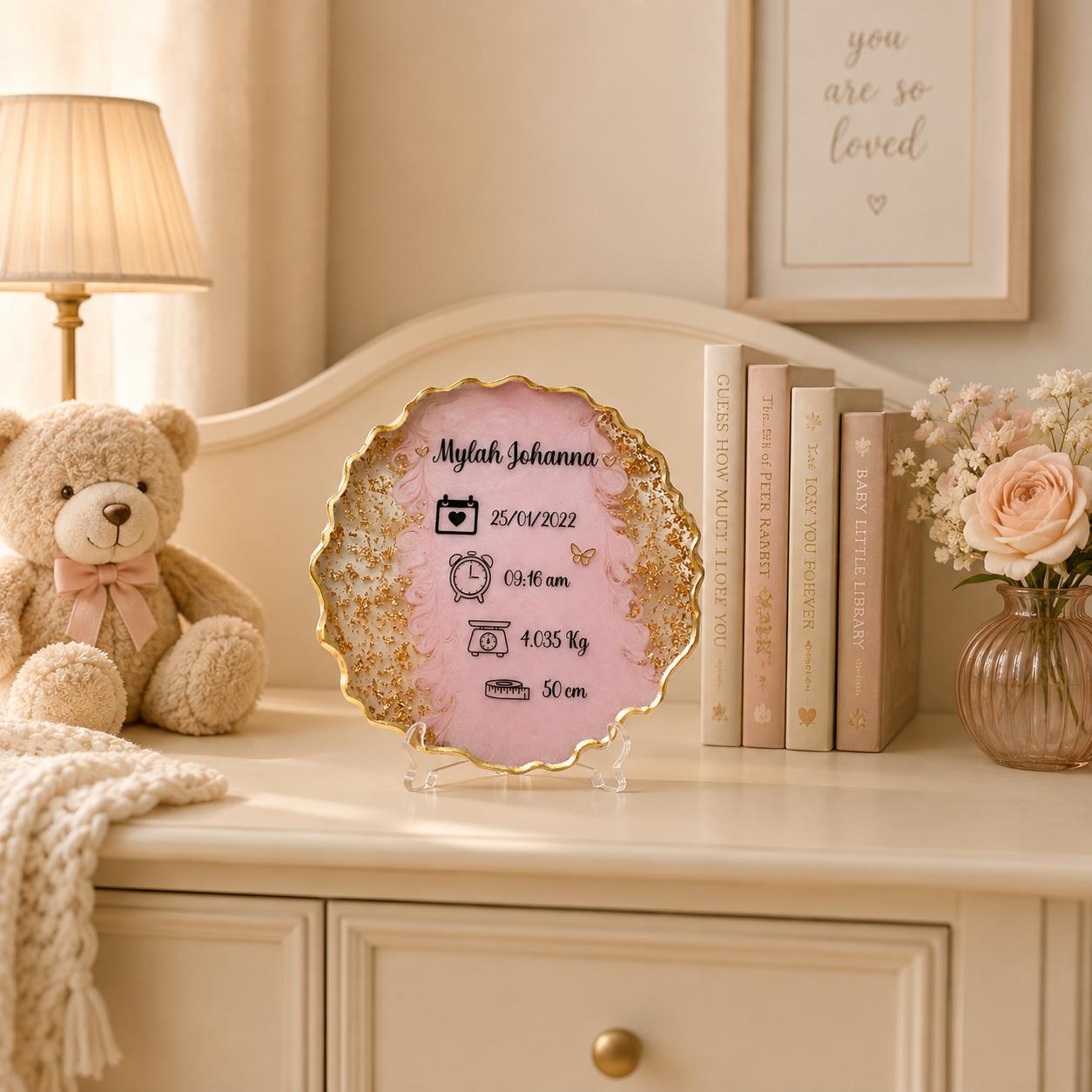 Personalised Baby Birth Stats Keepsake Plaque | Resin Memorial Gift