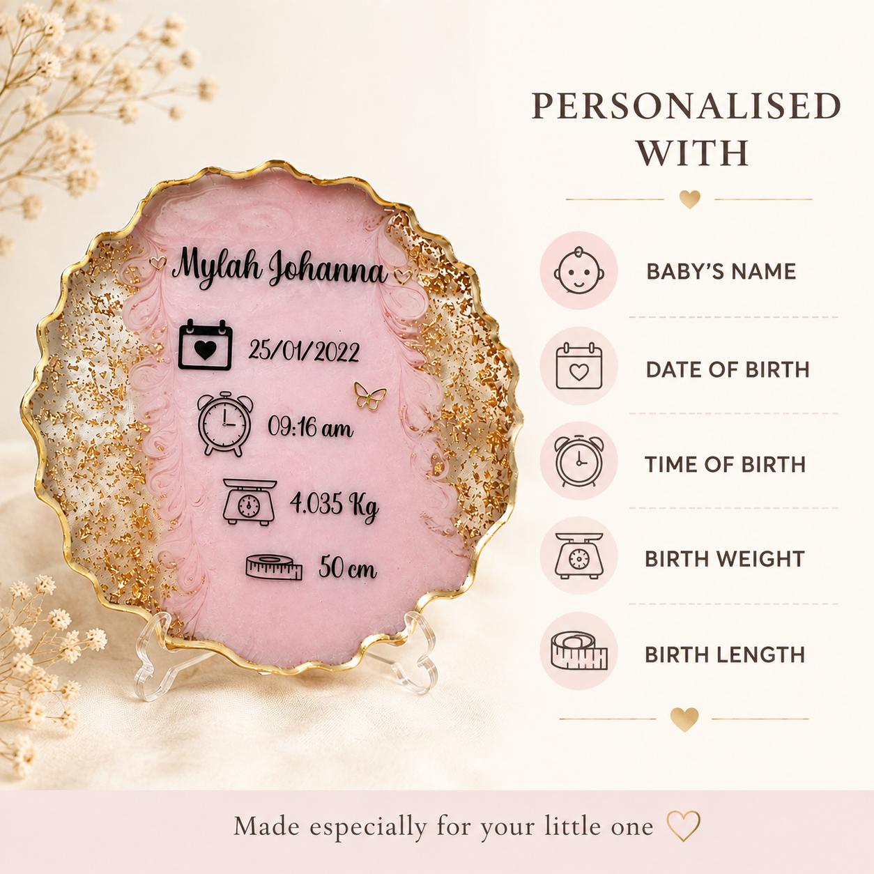 Personalised Baby Birth Stats Keepsake Plaque | Resin Memorial Gift