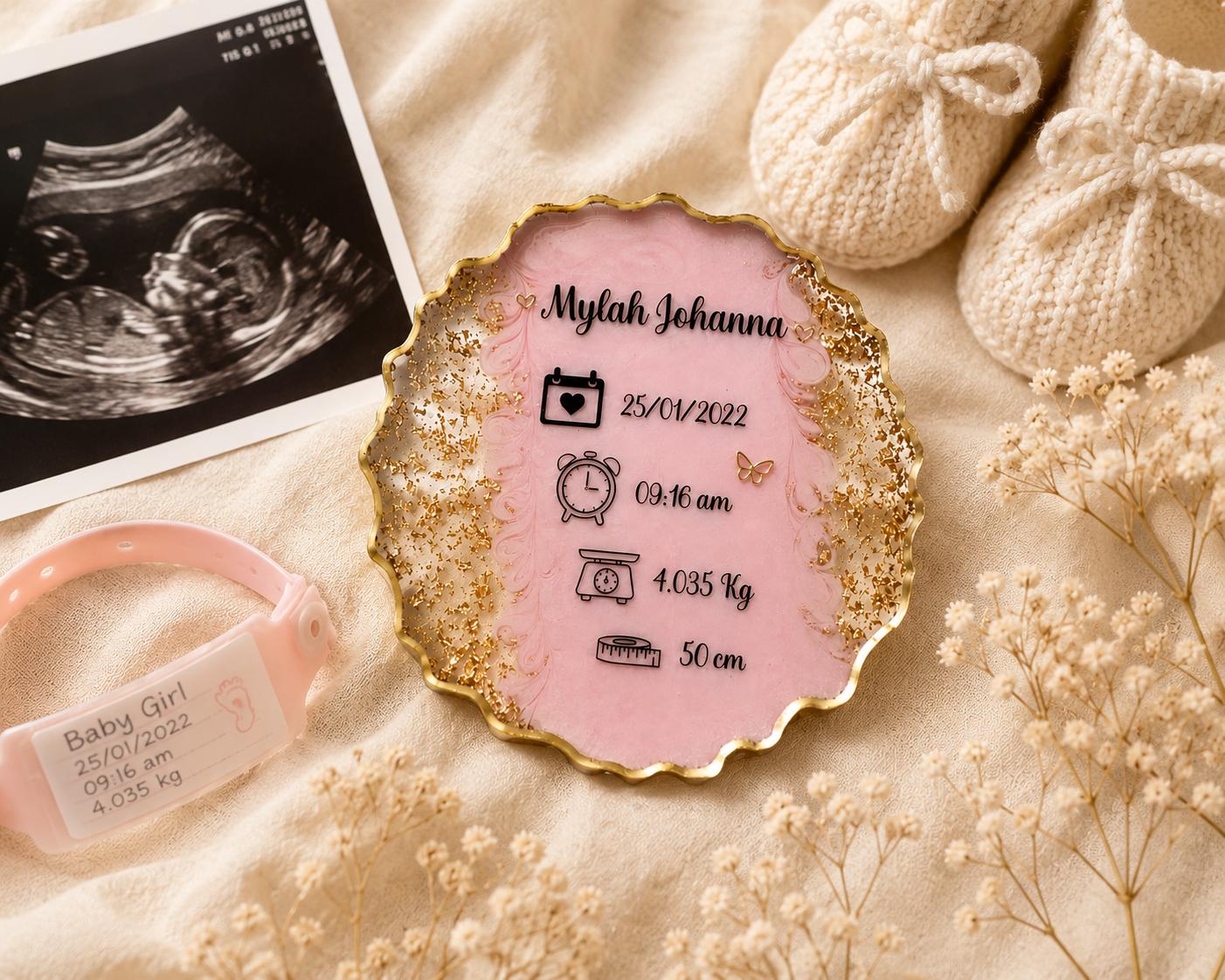 Personalised Baby Birth Stats Keepsake Plaque | Resin Memorial Gift