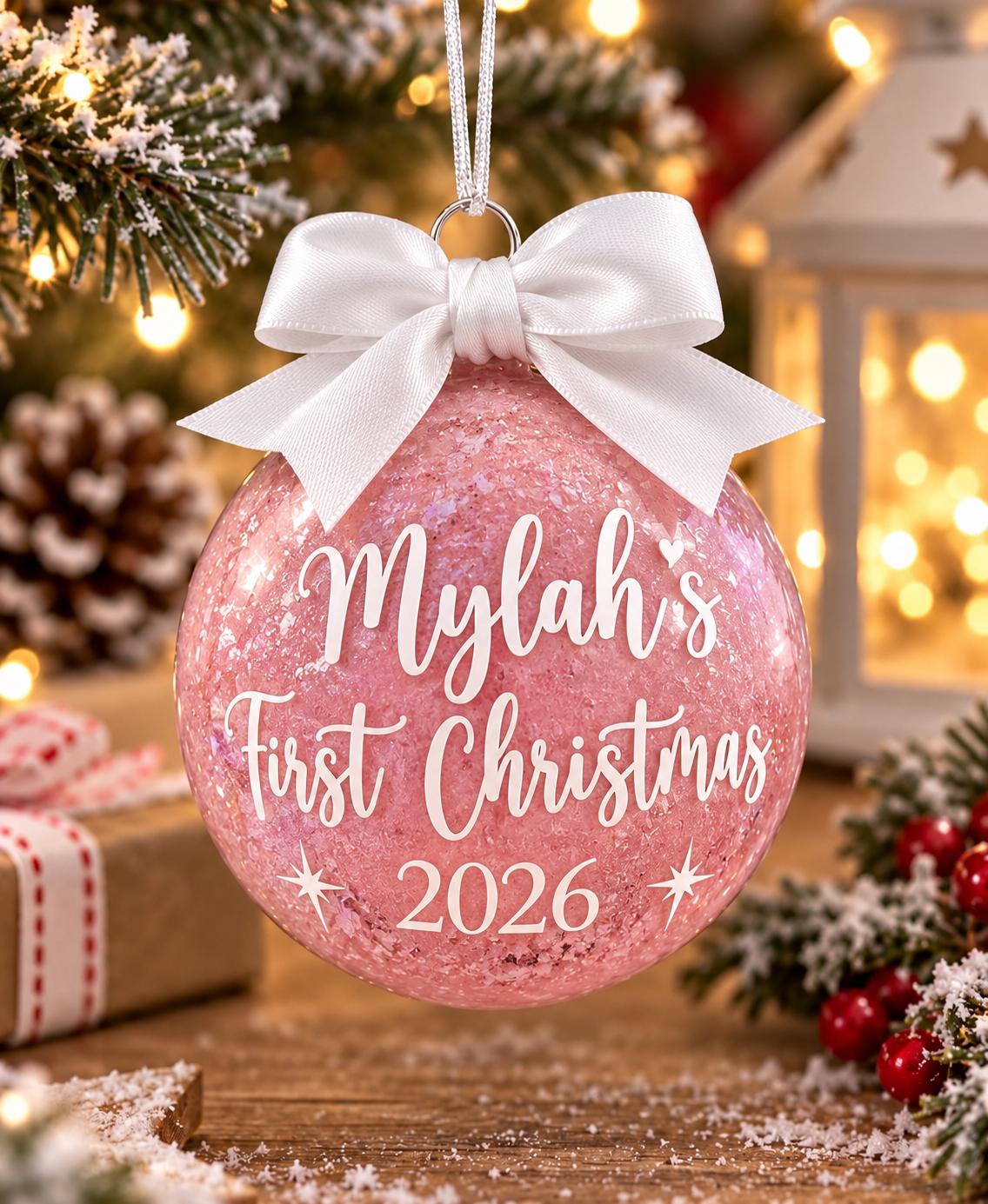 Personalised First Christmas Bauble with Name & Year – Handmade in Australia