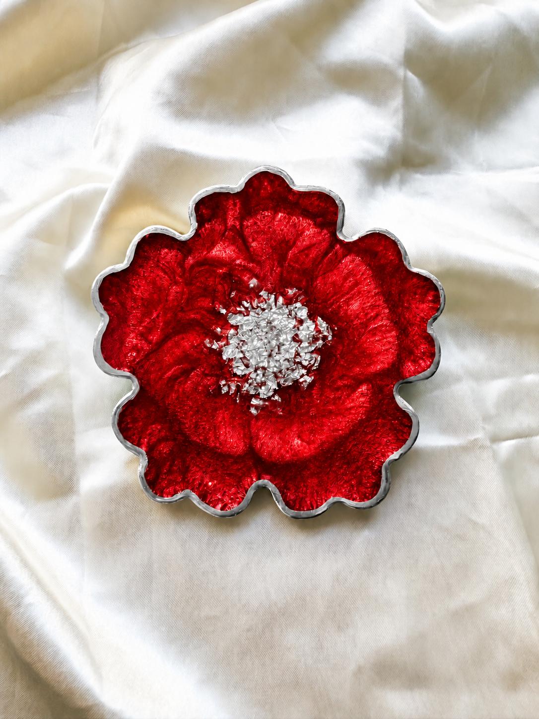 Flower Resin Coasters with Silver Flakes & Silver Rim | Handmade Sets