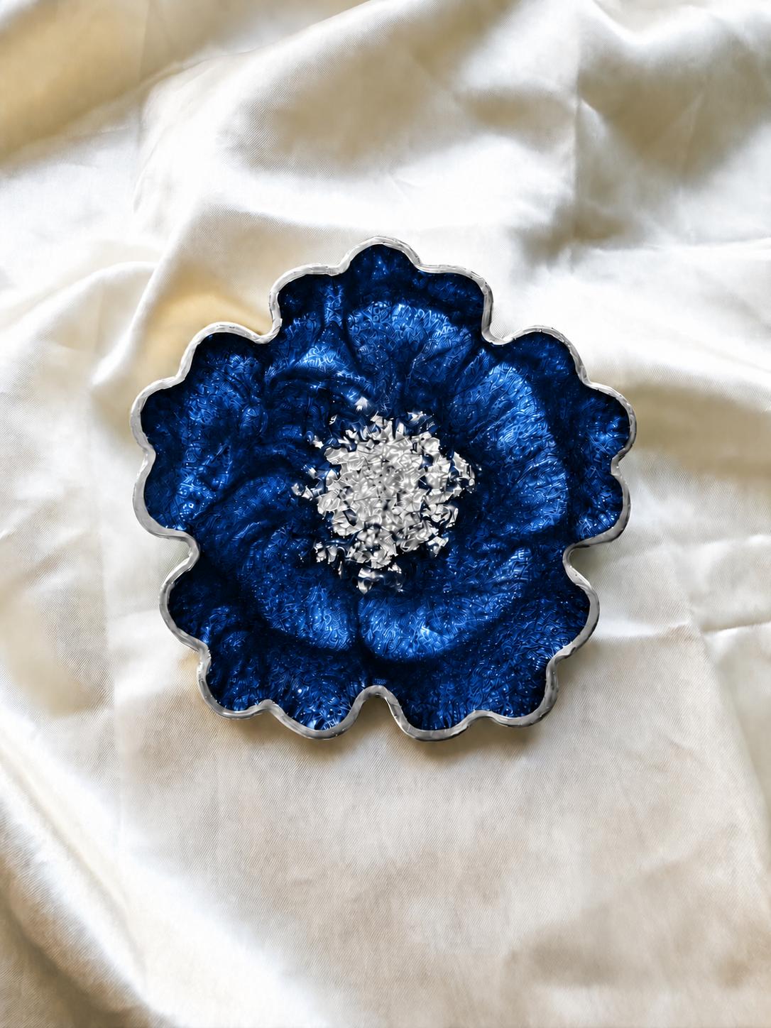 Flower Resin Coasters with Silver Flakes & Silver Rim | Handmade Sets
