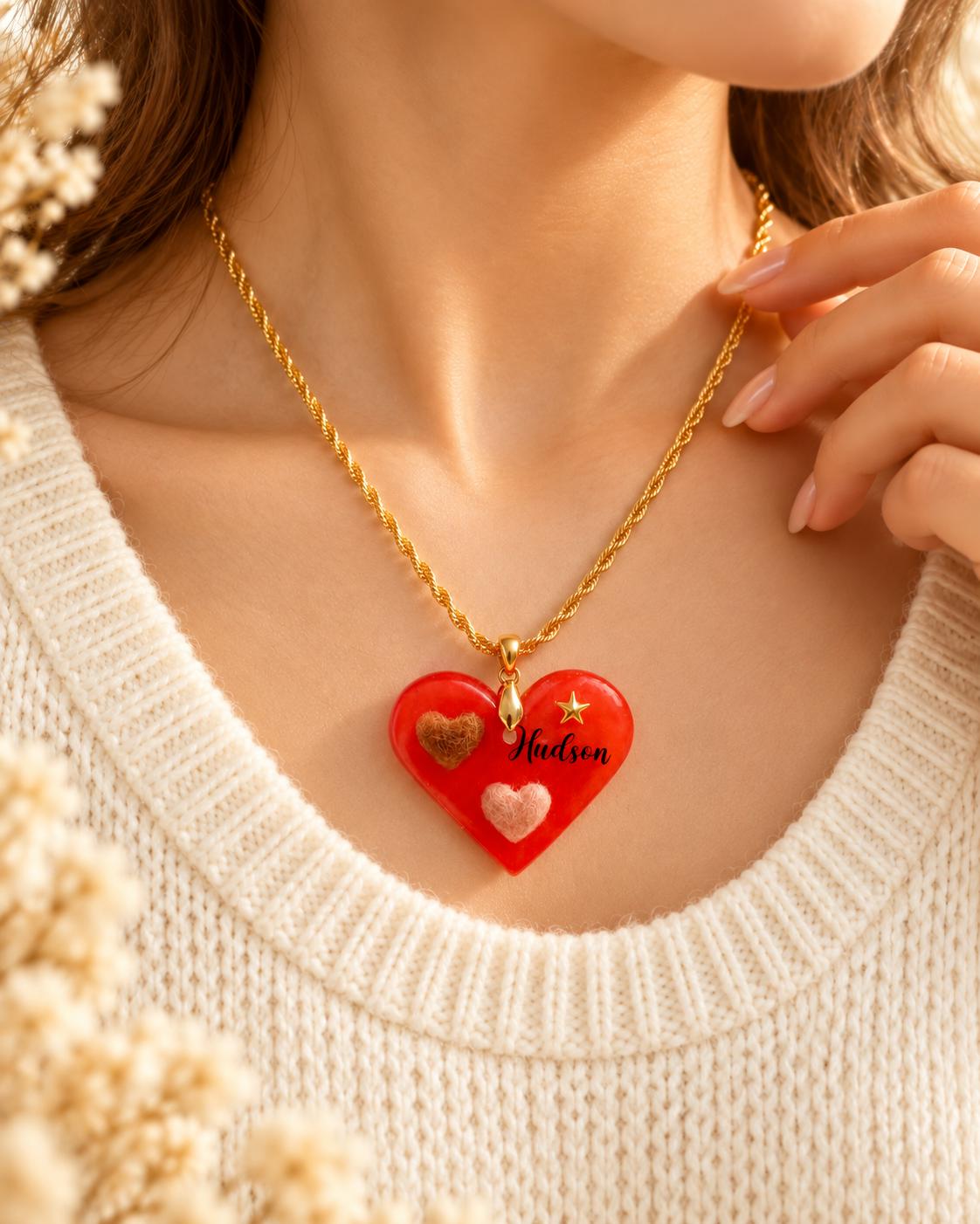 Personalised Pet Memorial Heart Pendant – Fur & Ashes Resin Keepsake Necklace