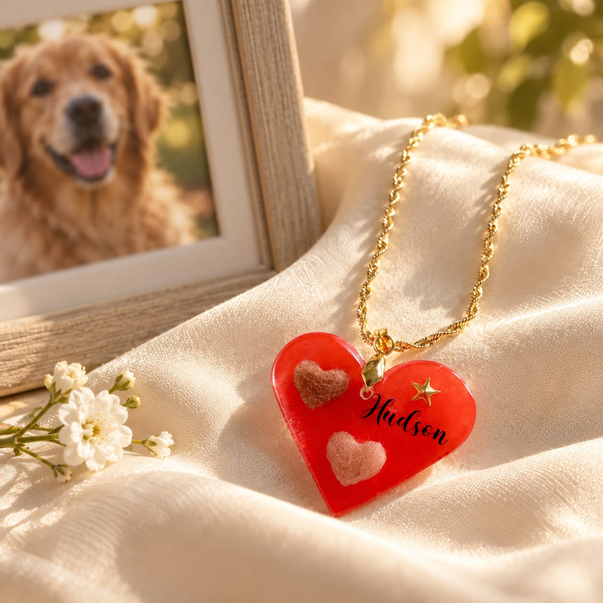 Personalised Pet Memorial Heart Pendant – Fur & Ashes Resin Keepsake Necklace